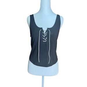 Y2K Rue 21 Womens Black Rhinestone Lace Up Tank Indie Sleaze Fairy Grunge Top L